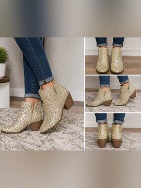 Not Rated Gold Glitter Western Booties 7.5